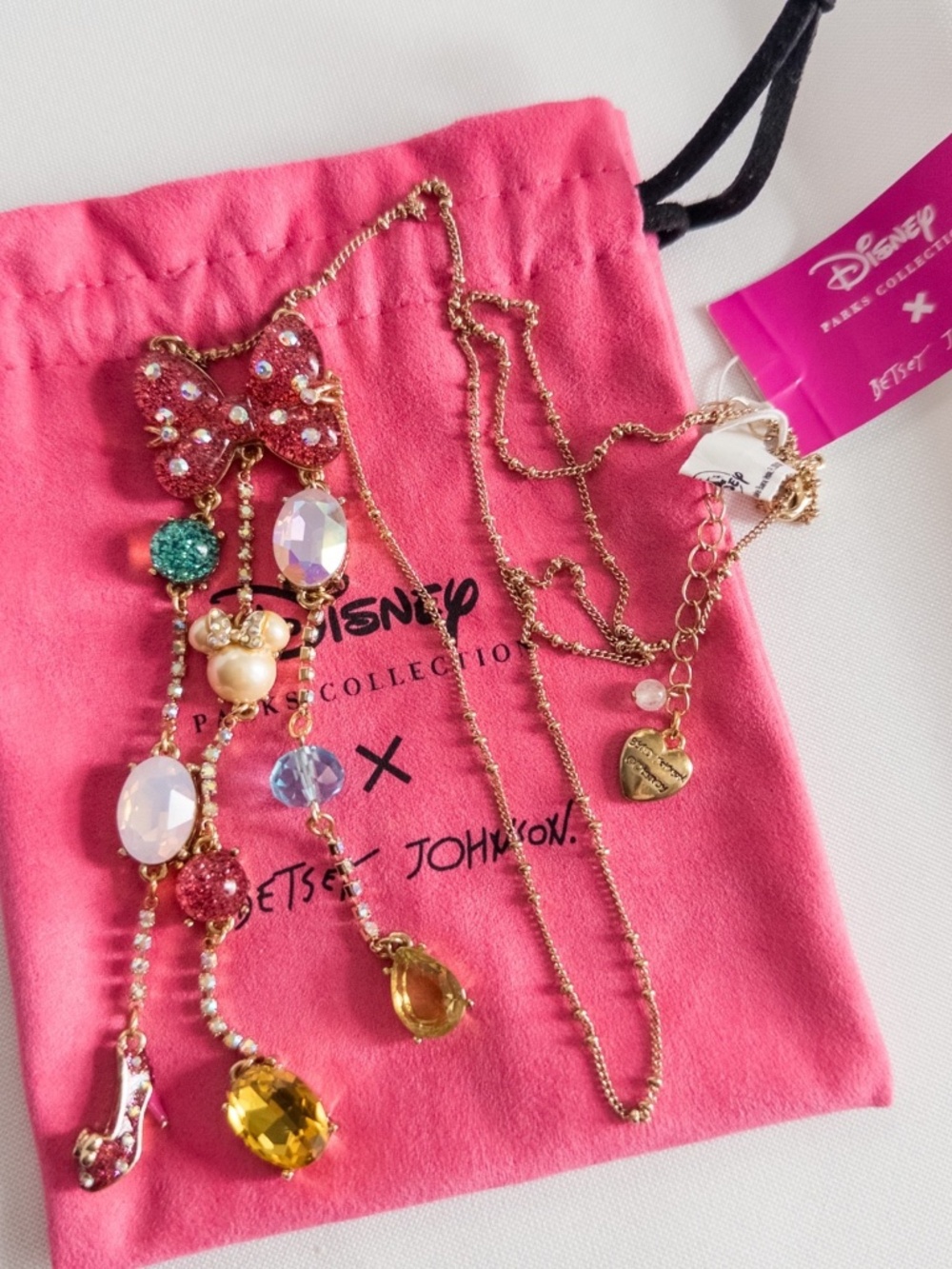 Disney Parks Betsey Johnson Minnie Bow Glitter Mouse Bead Long RARE Necklace